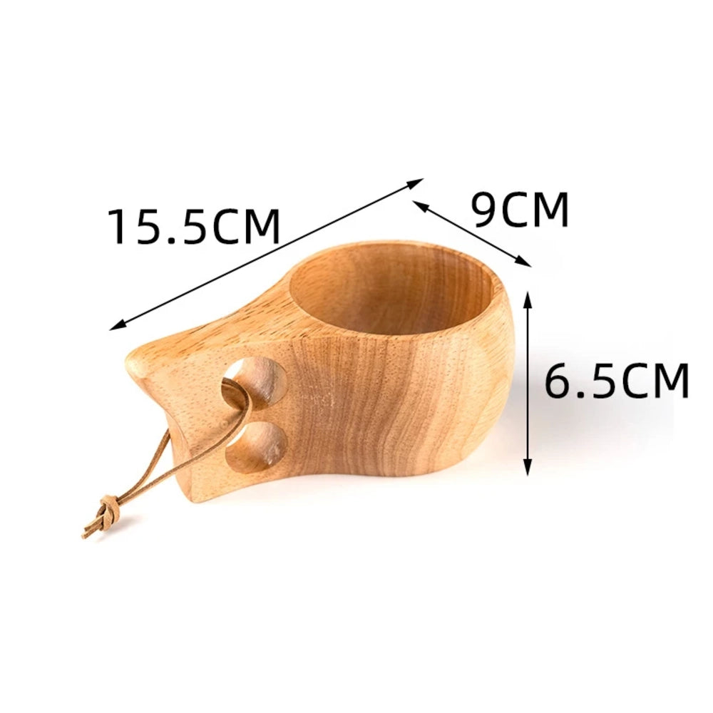 Dimensions de la tasse en bois style kuksa, modèle anse à deux trous, 15,5 x 9 x 6,5 cm