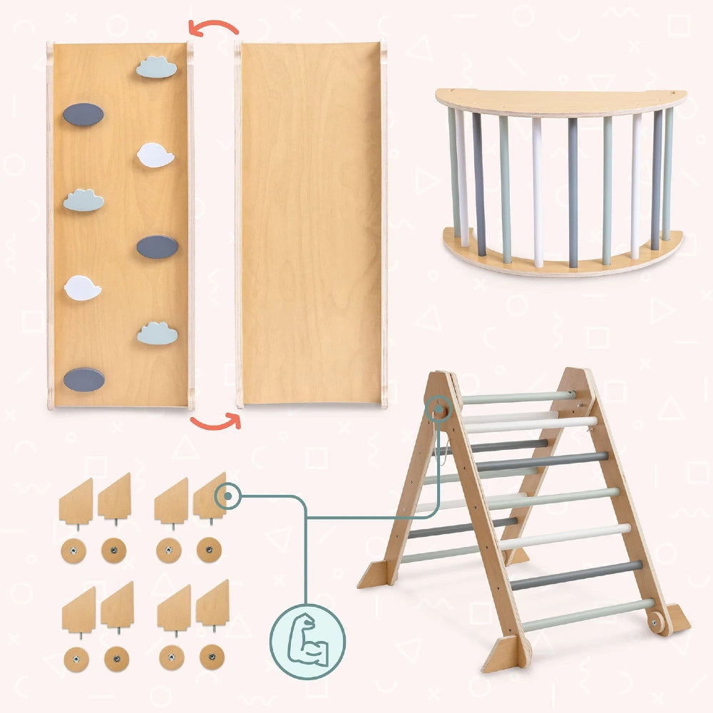Rampe réversible à prises en forme de nuages, arche Pikler et triangle d'escalade pliable du triangle Montessori XXL