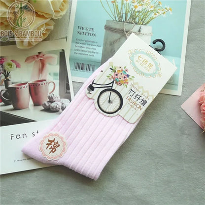 Chaussettes bambou femme côtelées coloris rose dans leur emballage