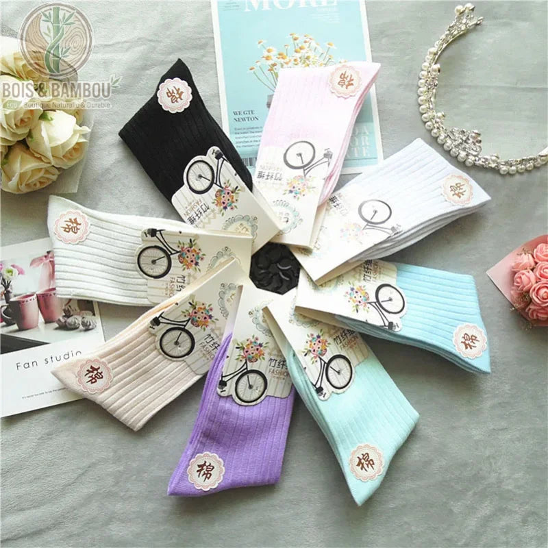 Lot de chaussettes bambou femme côtelées en éventail multicolore
