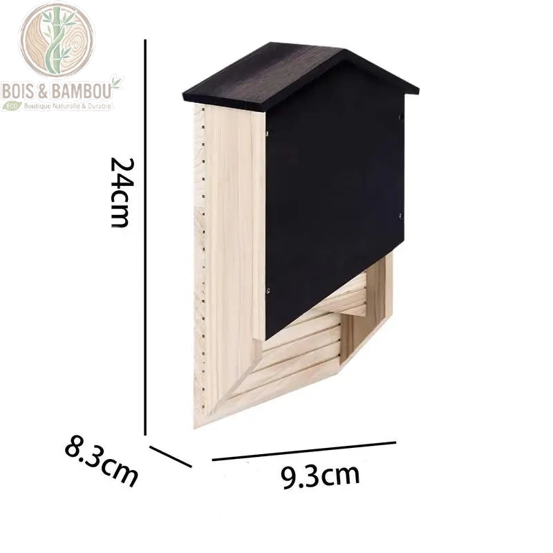 Schéma dimensions abri chauve-souris à toit sombre 24 x 9,3 x 8,3 cm