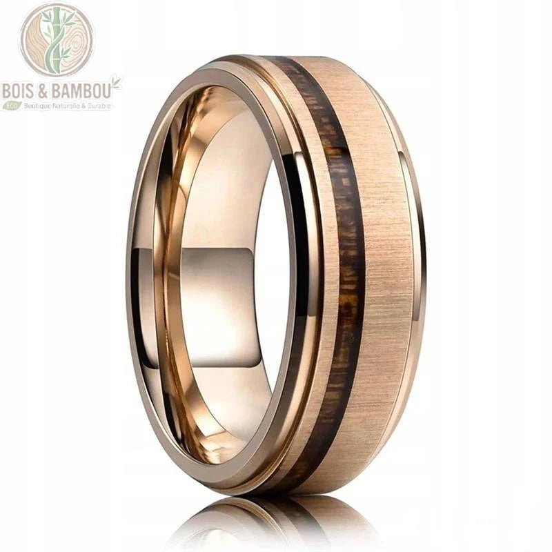 Alliance bois koa acier brossé double rainure design S10