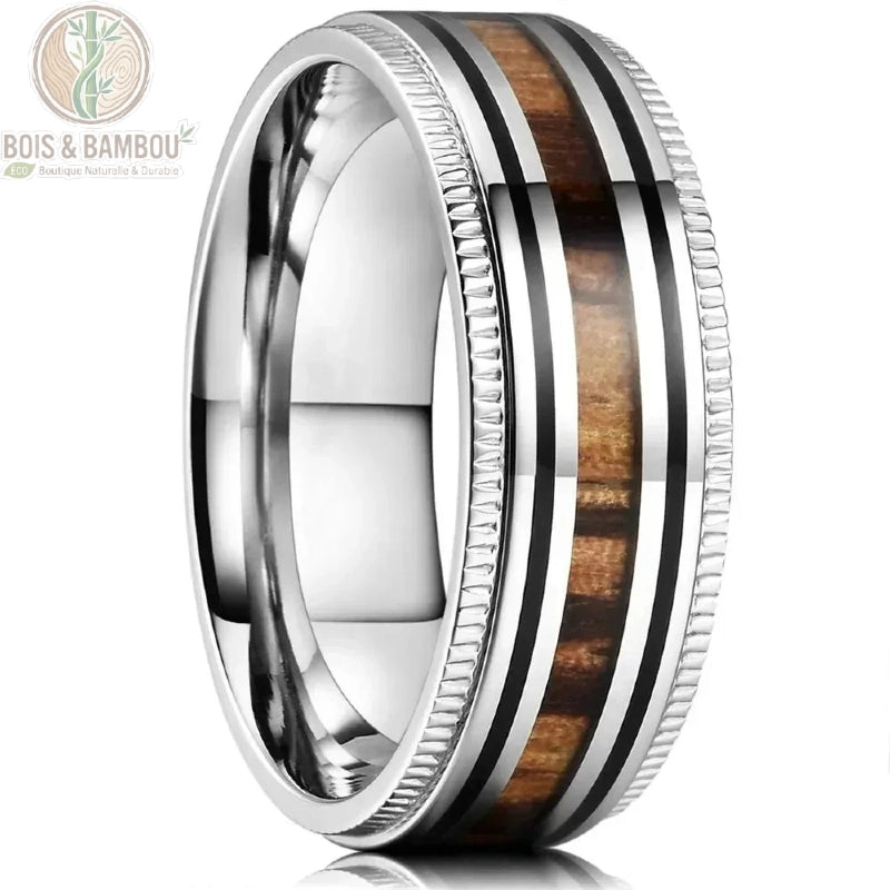 Alliance bois koa acier brossé 8mm design S12