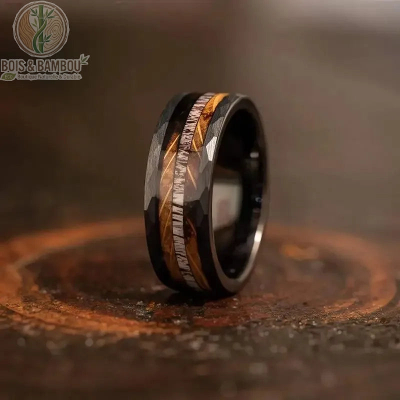 Alliance bois koa acier brossé double rainure design S16