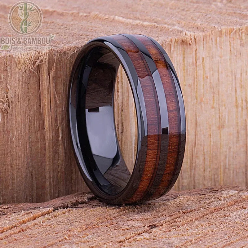 Alliance bois koa acier brossé 8mm design S22