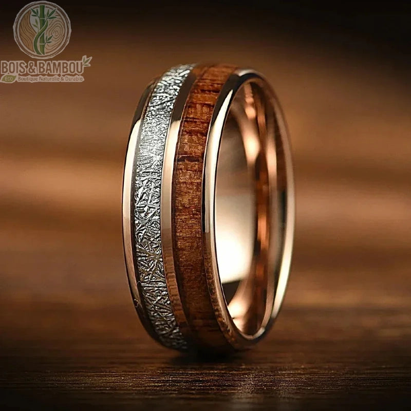 Alliance bois koa acier brossé double rainure design S32