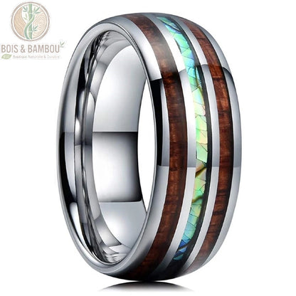 Détail incrustation bois koa sur acier brossé 8mm