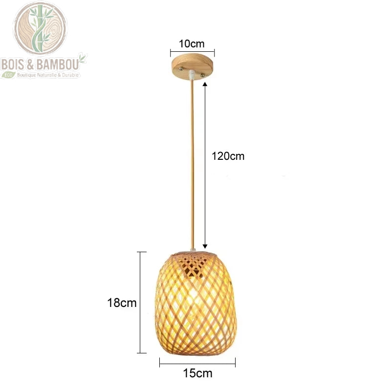 Suspension boule en bambou tressé dimensions 15 x 18 cm