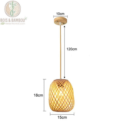 Suspension boule en bambou tressé dimensions 15 x 18 cm