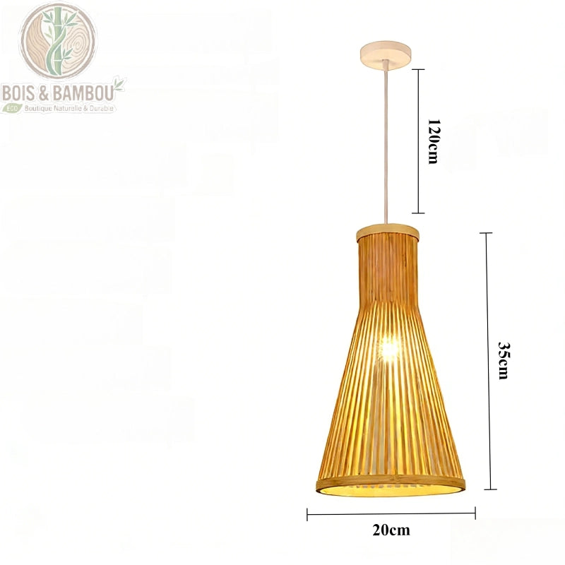 Suspension conique en bambou tressé dimensions 20 x 35 cm
