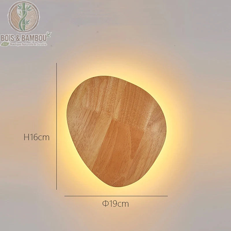 Applique murale bois ovale LED rétroéclairée 16/19 cm, forme galet naturel