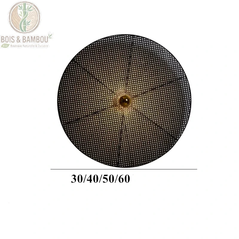 Applique disque bambou noir avec indication tailles 30 40 50 60 cm