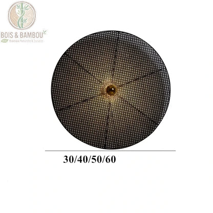 Applique disque bambou noir avec indication tailles 30 40 50 60 cm