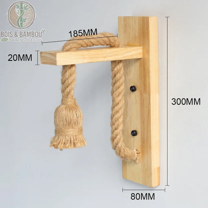 Dimensions applique murale bois rétro jute : H 300 mm x L 185 mm x P 80 mm