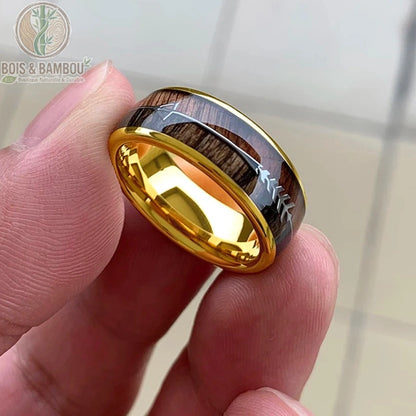 Bague tungstène bois flèche mariage coloris or 8mm