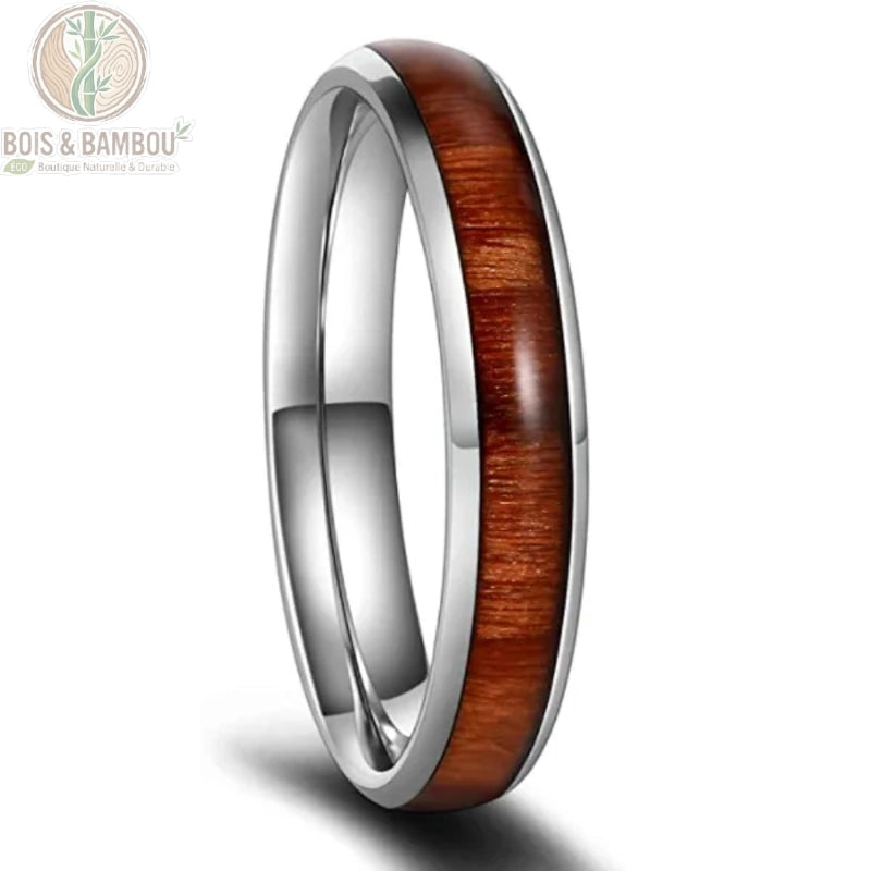 Bague bois de Koa acier inoxydable largeur 4 mm