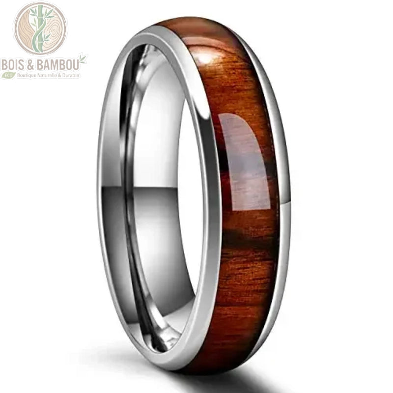 Bague bois de Koa acier inoxydable largeur 6 mm