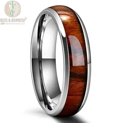 Bague bois de Koa acier inoxydable largeur 6 mm
