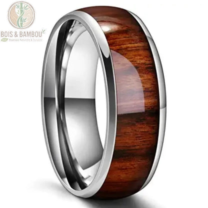 Bague bois de Koa acier inoxydable largeur 8 mm