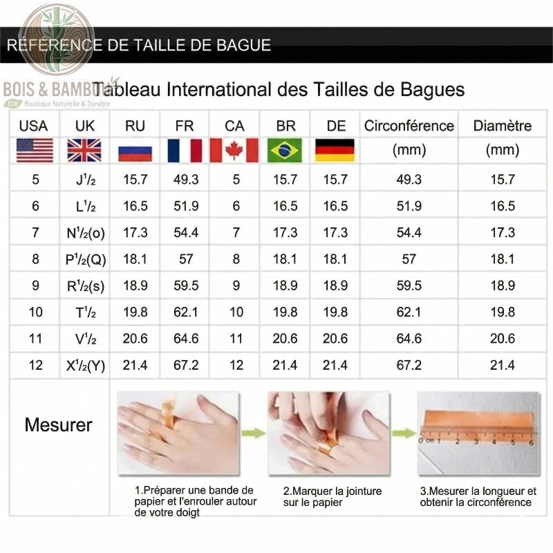 Bague en bois de santal rouge, un guide complet pour mesurer et choisir la bonne taille.