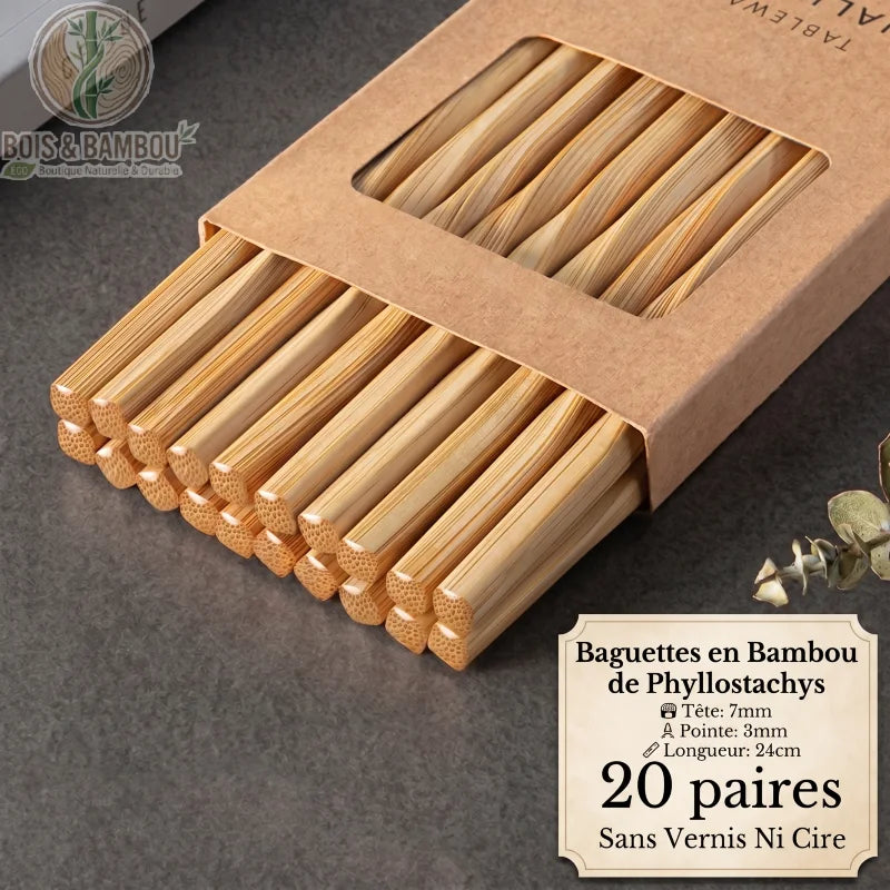 Boite kraft baguettes bambou phyllostachys spirale 20 paires 24cm sans vernis ni cire - Bois et Bambou Eco