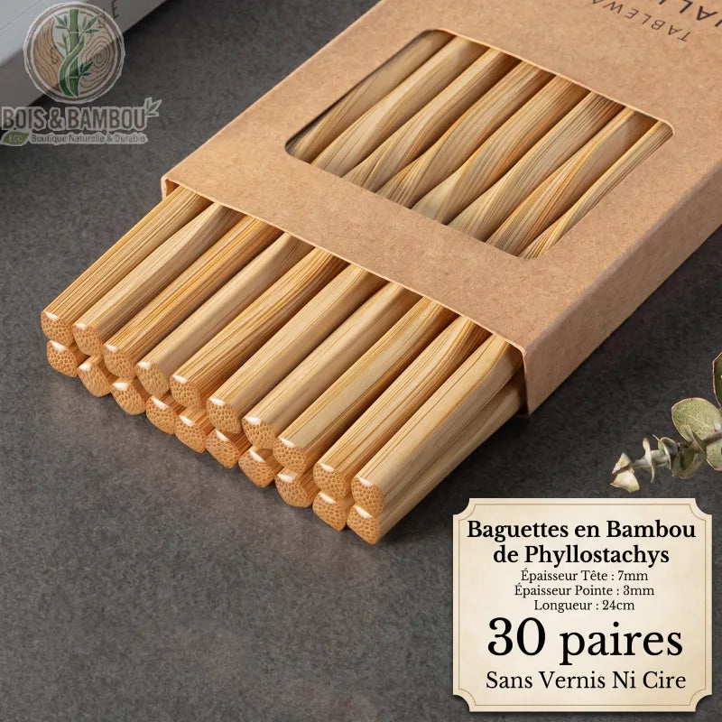 Boite kraft baguettes bambou phyllostachys spirale 30 paires 24cm sans vernis ni cire - Bois et Bambou Eco