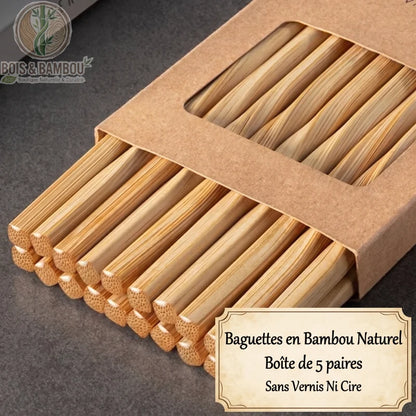 Boite kraft ouverte baguettes bambou naturel spirale 5 paires rangees label sans vernis ni cire - Bois et Bambou Eco