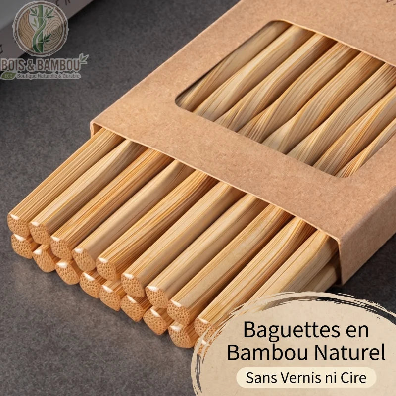 Vue macro boite kraft ouverte baguettes bambou naturel label baguettes en bambou naturel sans vernis - Bois et Bambou Eco