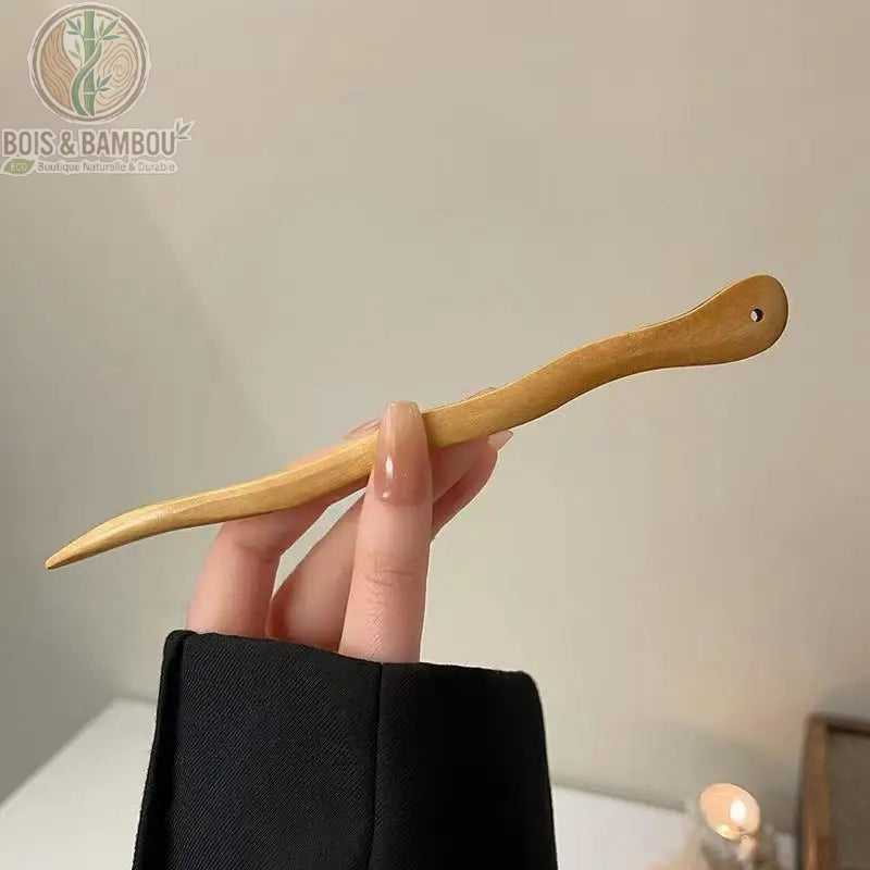 Bâton à cheveux en bois teinte claire naturelle, style chinois