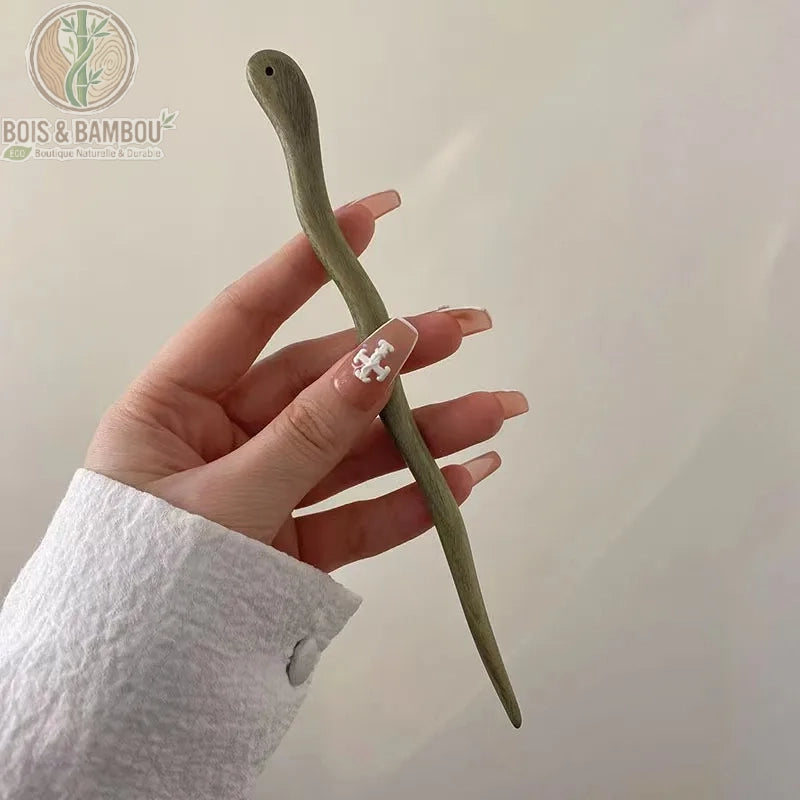 Bâton à cheveux en bois teinte verte, épingle coiffure naturelle