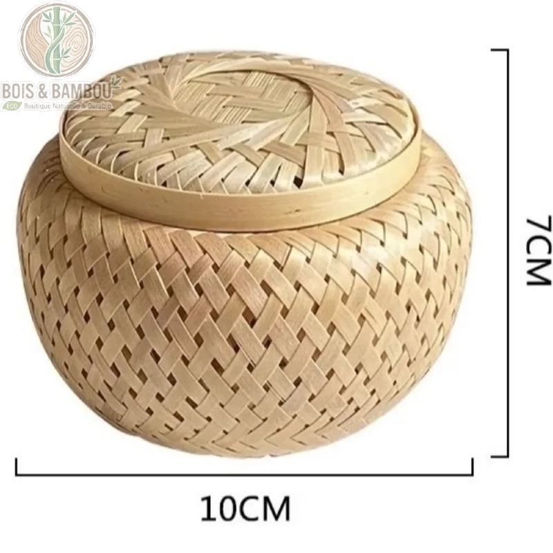 Boîte bijoux bambou ronde orchidée, dimensions 10 cm de diamètre
