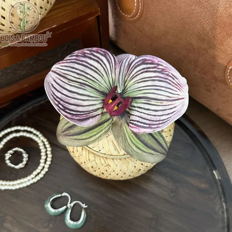 Boîte à bijoux bambou tressé orchidée coloris vert