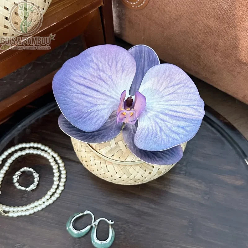 Boîte à bijoux bambou tressé orchidée coloris violet