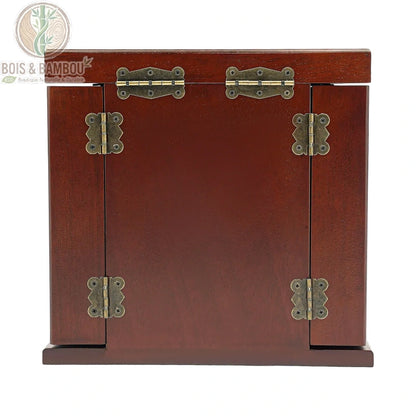 Boîte à bijoux vintage en bois vue arrière, finition laquée marron et structure bois, Bois Et Bambou Eco