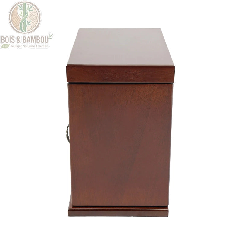Boîte à bijoux vintage en bois vue de côté, profil et dimensions du coffret rétro, Bois Et Bambou Eco