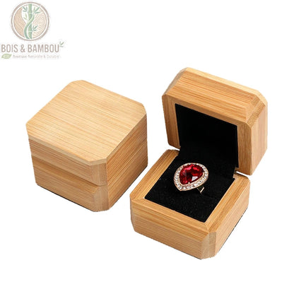Boîte à bijoux en bambou pour bague, intérieur velours noir