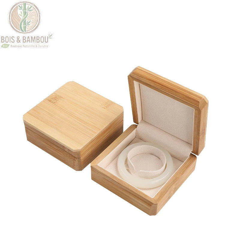 Boîte à bijoux en bambou pour bracelets, intérieur velours beige