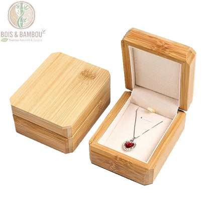 Boîte à bijoux en bambou pour pendentif, intérieur velours beige
