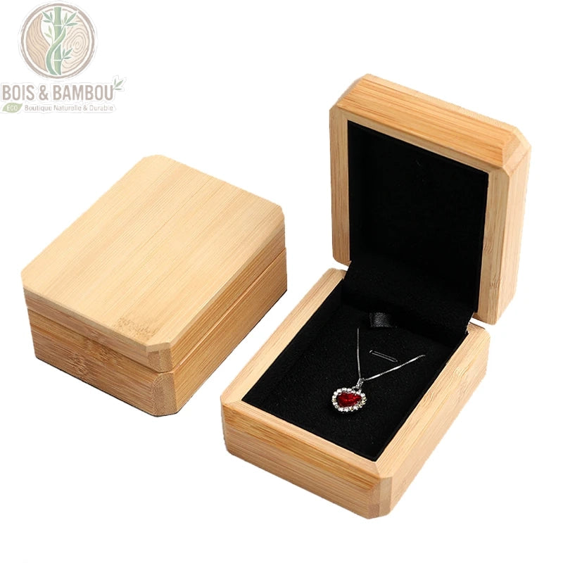 Boîte à bijoux en bambou pour pendentif, intérieur velours noir