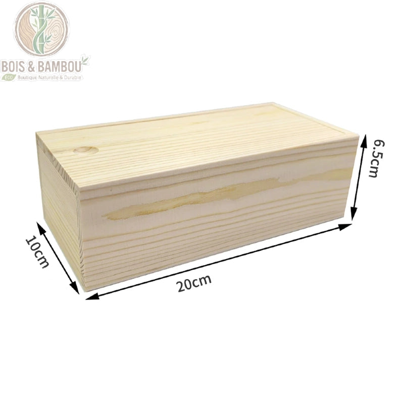 Boîte coulissante bois pin naturel grande taille fermée dimensions 20 cm longueur 10 cm largeur 6,5 cm hauteur