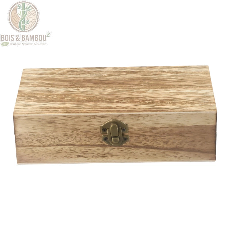 Boîte en bois finition brillante coloris bois naturel veines marquées verrou bronze