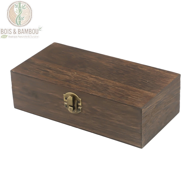 Boîte en bois finition brillante coloris bois foncé veines sombres verrou bronze