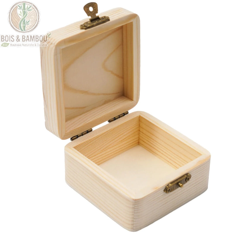 Boîte en bois à décorer ouverte intérieur bois pin brut naturel clair charnières dorées