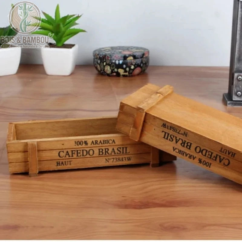 Boîte de rangement en bois vintage
