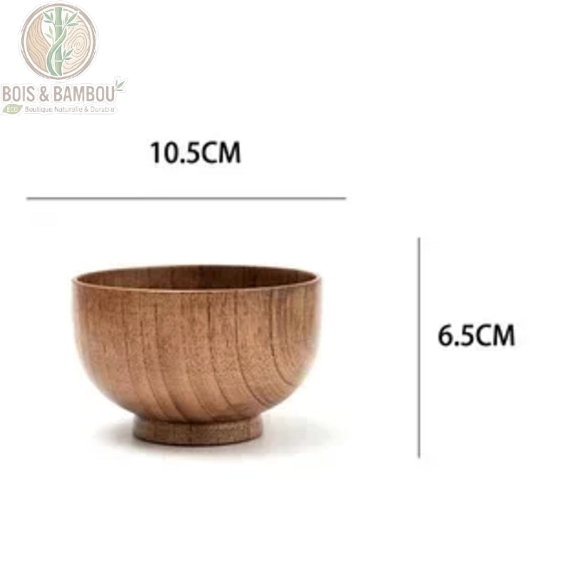 Bol jujubier japonais 10,5 x 6,5 cm taille M vue de face avec schema dimensions, Bois et Bambou Eco