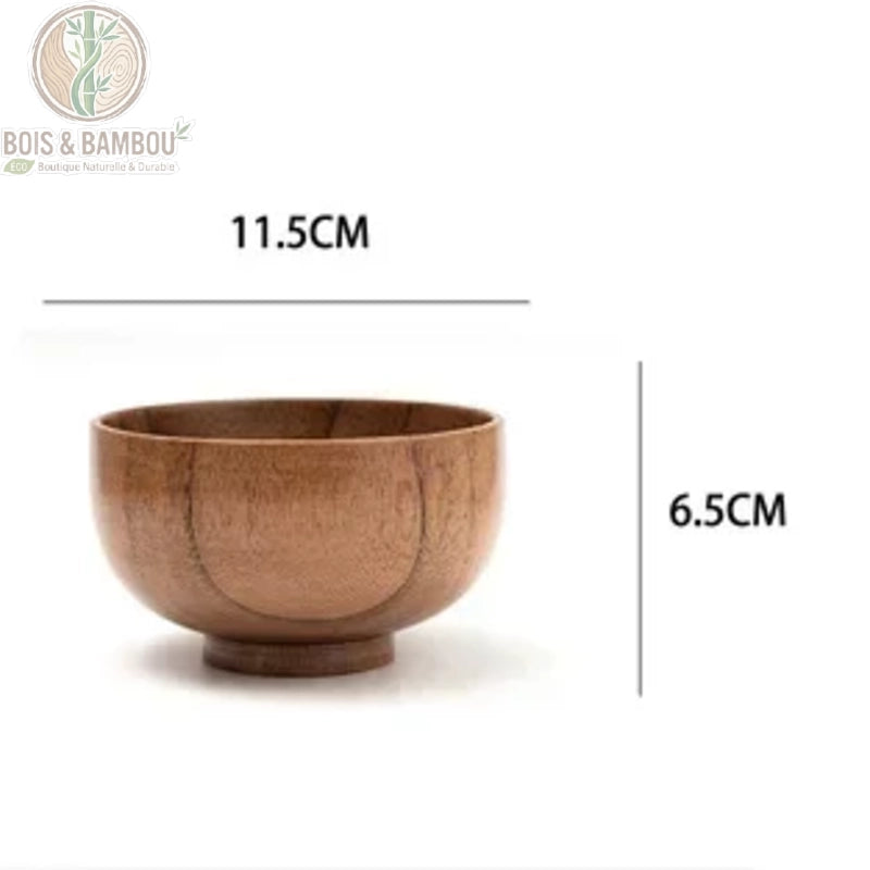 Bol jujubier japonais 11,5 x 6,5 cm taille L vue de face avec schema dimensions, Bois et Bambou Eco