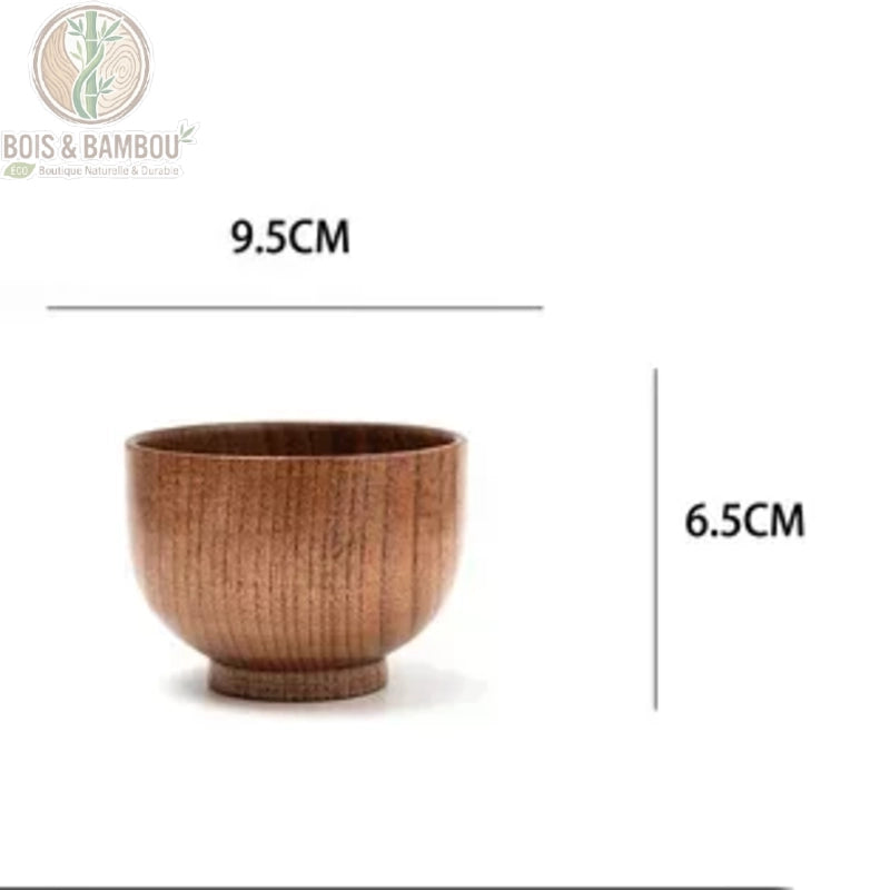 Bol jujubier japonais 9,5 x 6,5 cm taille S vue de face avec schema dimensions, Bois et Bambou Eco