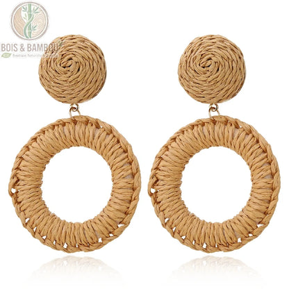 Boucles d'oreilles bohèmes en rotin et bois coloris bois naturel, Bois Et Bambou Eco