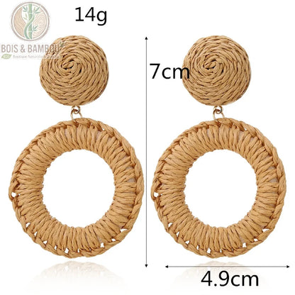 Boucles d'oreilles bohèmes en rotin et bois dimensions et taille, Bois Et Bambou Eco