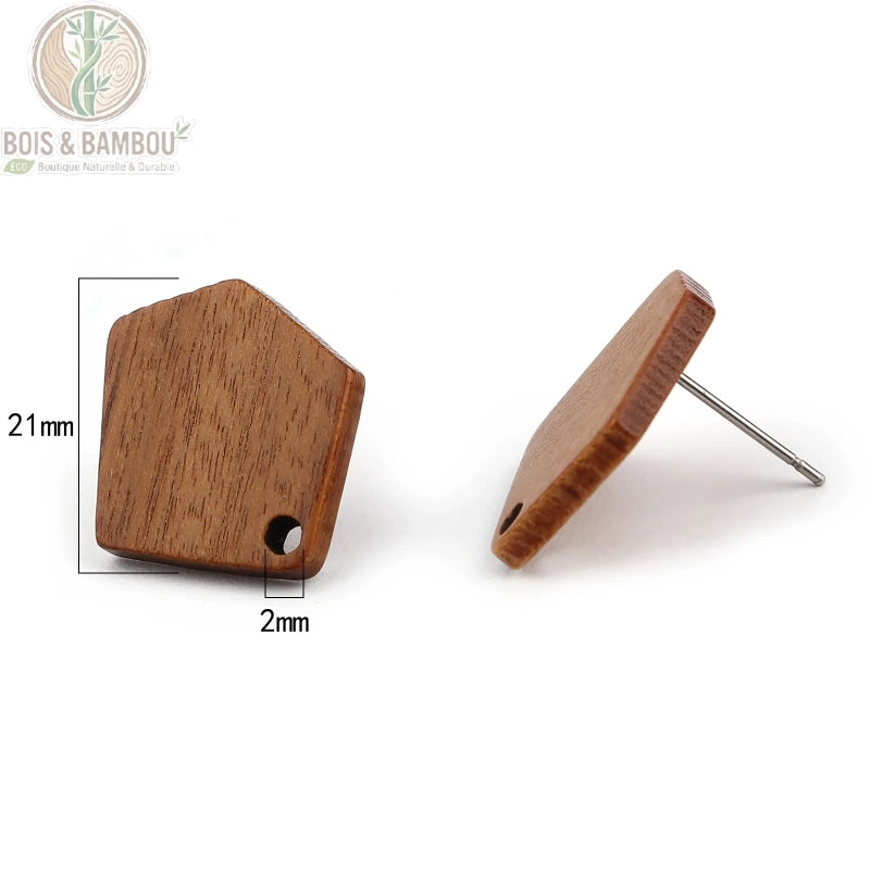 Boucles d'oreilles en bois naturel modèle 1, forme solitaire artisanale, Bois Et Bambou Ec